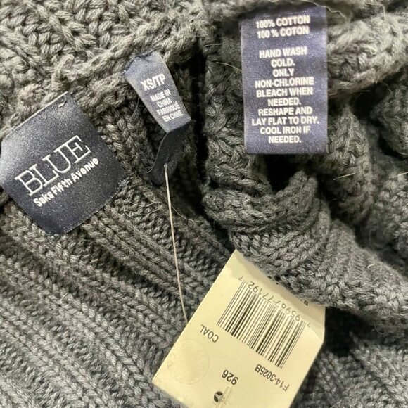 SAKS FIFTH AVENUE CARDIGAN HOODED SWEATER FISHERMAN CHUNKY 100% COTTON NAVY BLUE - Picture 4 of 14